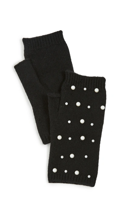Carolina Amato Mini Faux Pearl Scatter Fingerless Gloves In Black