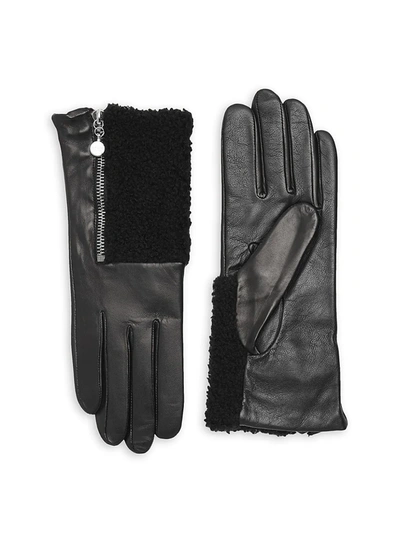 Carolina Amato Women's Touch Tech Metallic Leather & Shearling Gloves In Black