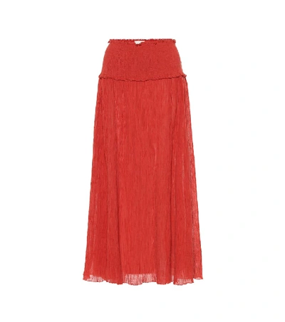 Zimmermann 'veneto' Smocked Crinkled Midi Skirt In Red