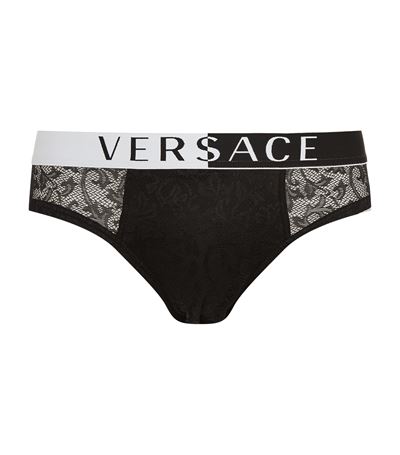 Versace Eros Baroque Low Rise Lace Briefs In Black | ModeSens