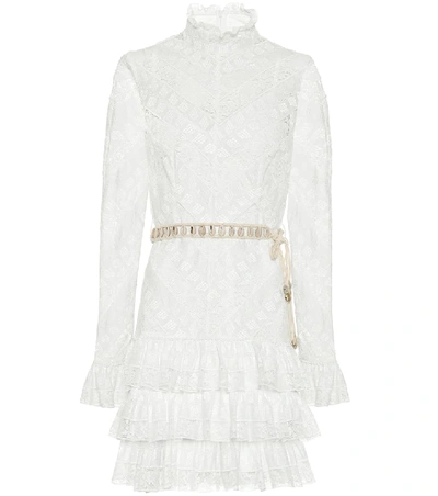Zimmermann 'veneto Perennial' Chevron Lace Panel Ruffle Tiered Dress In White