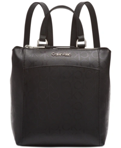 Calvin Klein Hayden Signature Leather Backpack In Black/silver
