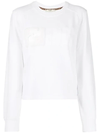Fendi Ff Logo Embroidered Sweatshirt In Znm White