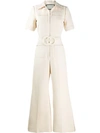 Gucci Gg Logo Belted Jumpsuit In Neutrals
