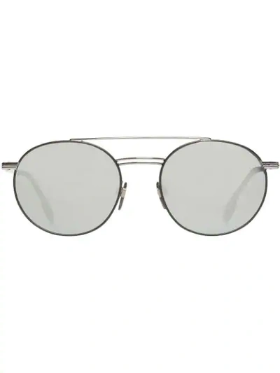 Burberry Top Bar Detail Round Frame Sunglasses In Gunmetal Grey