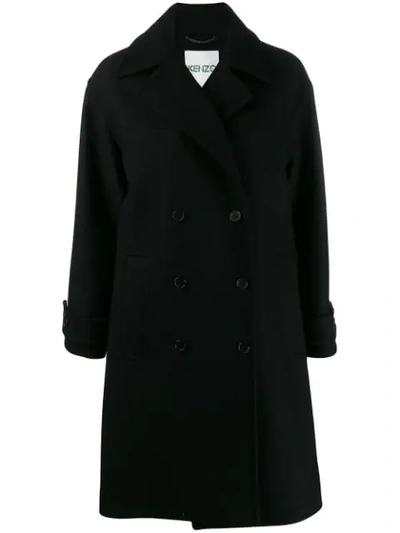 Kenzo Cocoon Coat Double Breasted In Black