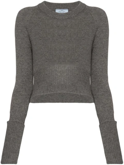 Prada Cropped Cashmere Knit Sweater In Grey