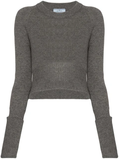 Prada Cropped Cashmere Knit Sweater In Grey | ModeSens