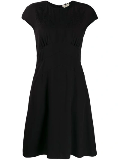 Fendi Cap-sleeve Lace Trim Cocktail Dress In Black