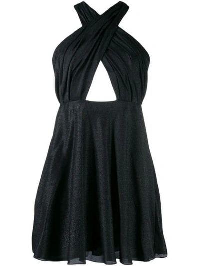 Saint Laurent Draped Crisscross Short Dress In Black