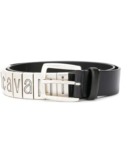 Just Cavalli Engraved Logo Plaque Belt In Black