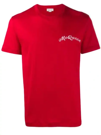 Alexander Mcqueen Logo Embroidered T-shirt In Red