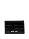 Miu Miu Crocodile-effect Logo Plaque Cardholder In Black