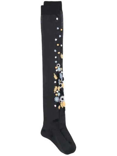 Miu Miu Appliqué Long Socks In Black