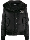 Miu Miu Hooded Puffer Logo Jacket In Black