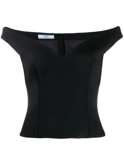 Prada Off Shoulder V-neck Top In Black