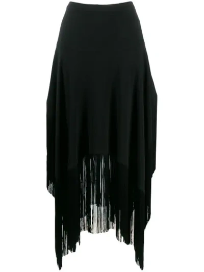 Stella Mccartney Asymmetric Fringed Skirt In Black