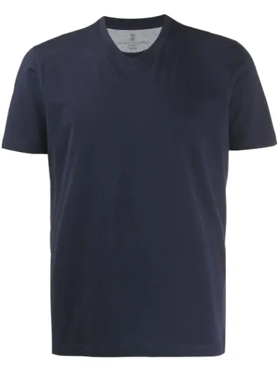 Brunello Cucinelli V-neck Classic T-shirt In Navy Blue