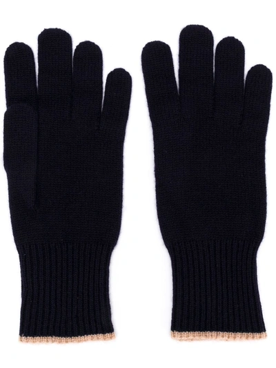 Brunello Cucinelli Contrast-trim Cashmere Gloves In Blue