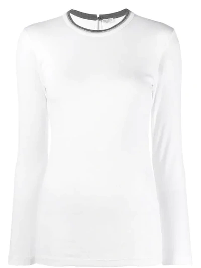 Brunello Cucinelli Striped Embellished Neck T-shirt In White