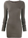 Rick Owens Ribbed Round Neck Top In Grey