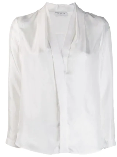 Sandro Long-sleeved V-neck Blouse In White