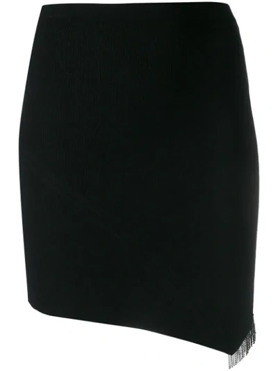 Pinko Rhinestone Fringe Knit Skirt In Z99 Black