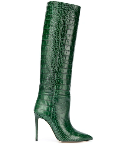 Paris Texas Crocodile Printed Knee High Boots In Green
