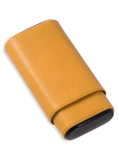 Bey-berk Telescoping 3-cigar Leather Holder In Yellow