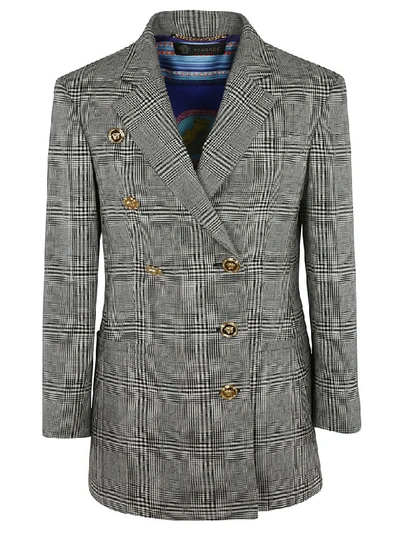 Versace Double Breasted Coat In Grey