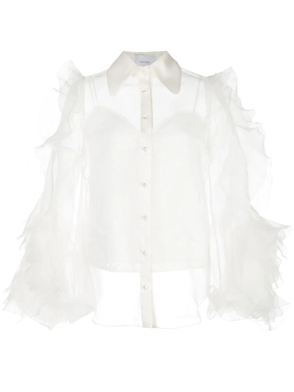 white silk ruffle blouse