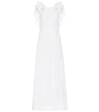 Kalita Eros Ruffled Linen Maxi Dress In White