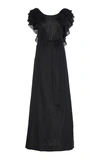 Kalita Eros Ruffled Linen Maxi Dress In Black