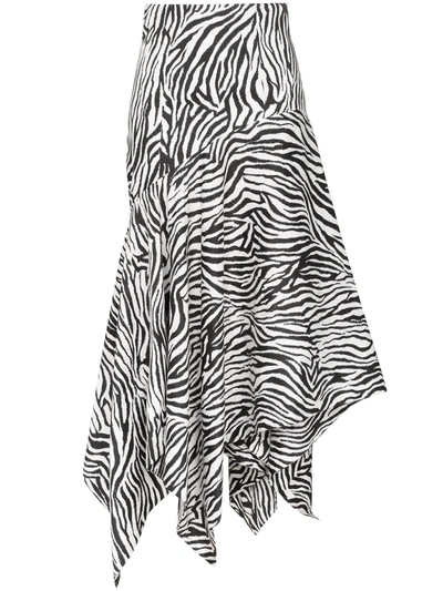 Solace London Lonnie Asymmetric Zebra-print Stretch-cotton Midi Skirt In Black