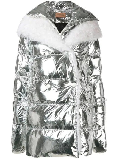 Yves Salomon Hooded Fur-trimmed Coat In Silver