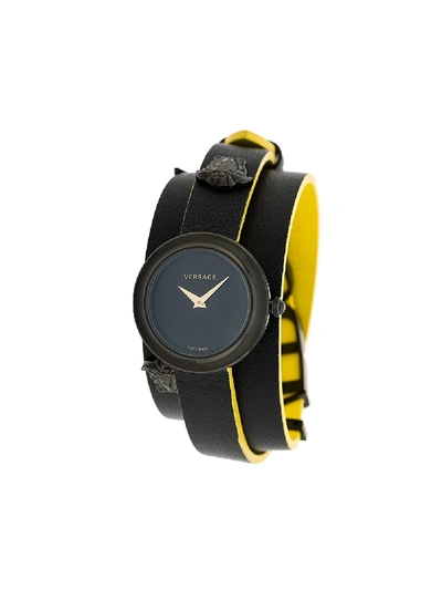 Versace Women's V-flare Wrap Leather Strap Watch, 28mm In Black