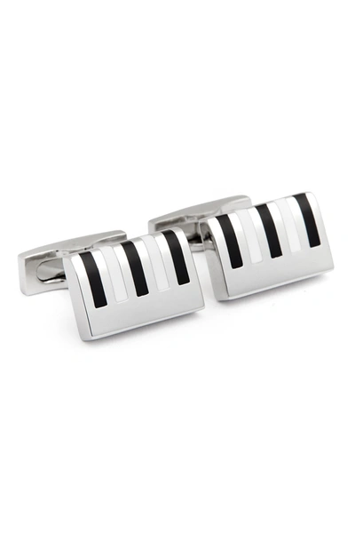 Hickey Freeman Rhodium Plated Enamel Piano Keyboard Detail Cuff Links In Blk/wht