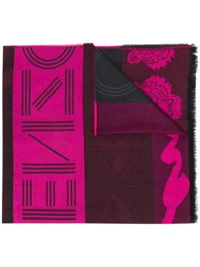 Kenzo Frayed Tiger Scarf In Pink