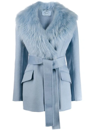 Prada Goat Fur Collar Jacket In Blue