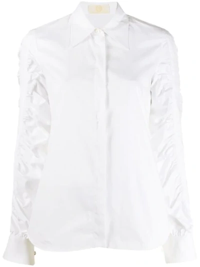 Sara Battaglia Blouson Sleeve Button-down Shirt In White