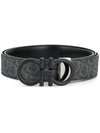 Ferragamo Gancini-print Buckle-fastening Belt In Black