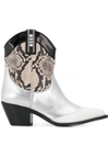 Msgm Snakeskin Effect Cowboy Boots In Silver