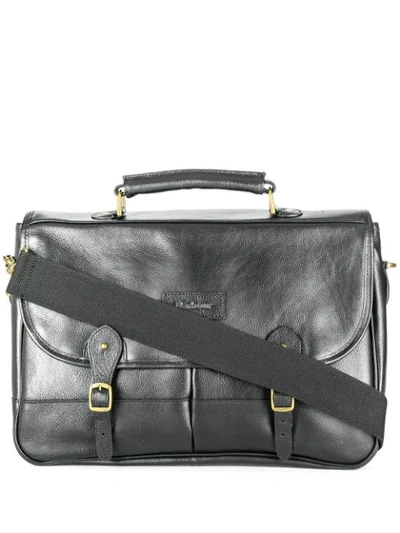 Barbour Foldover Buckled Strap Briefcase In Black