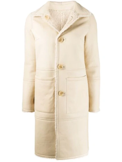 Yves Salomon Shearling Button Up Coat In Neutrals