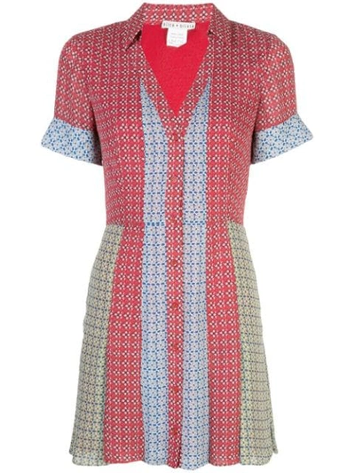 Alice And Olivia Abelia V-neck Button-down Mini Shirtdress In Red