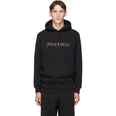 Jw Anderson Multicoloured Stitched Logo Hooded Sweater In Black