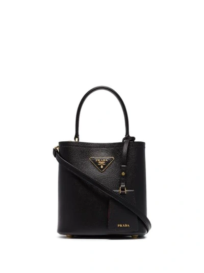 Prada Black Panier Medium Leather Tote Bag In Nero/fuoco