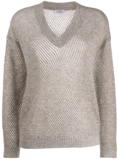 Brunello Cucinelli V-neck Sweatshirt In Grey