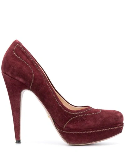 Pre-owned Prada 2000's Stitching Details Half-platform Pumps In Red