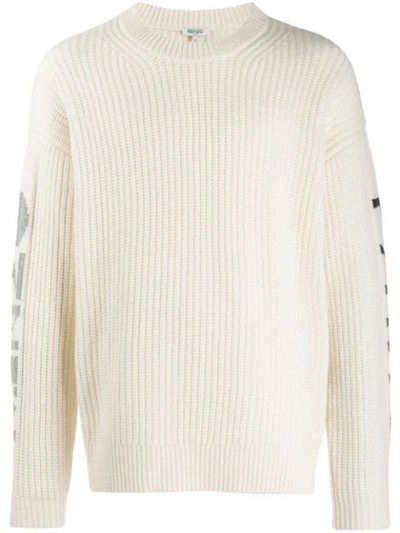 Kenzo Paris Oversize Wool Blend Crewneck Sweater In Neutrals
